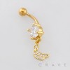 DANGLE SPARKLING MULTI CZ BANANA CHARM BELLY BUTTON NAVEL RING 316L SURGICAL STEEL